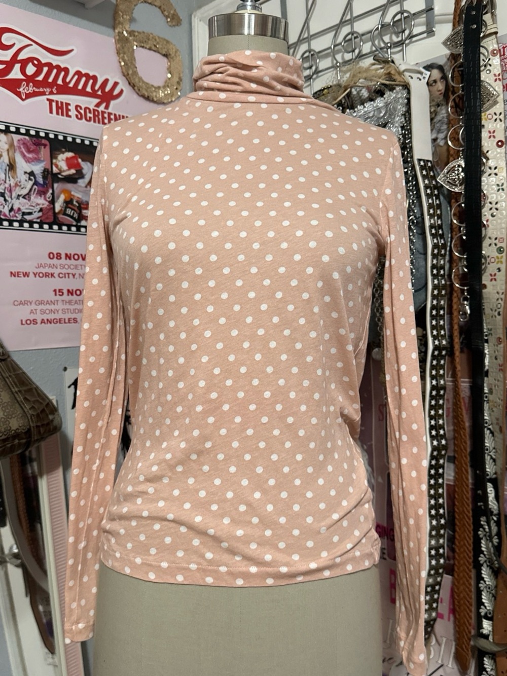 J. Crew Pink Polka Dot Long-Sleeve Turtleneck